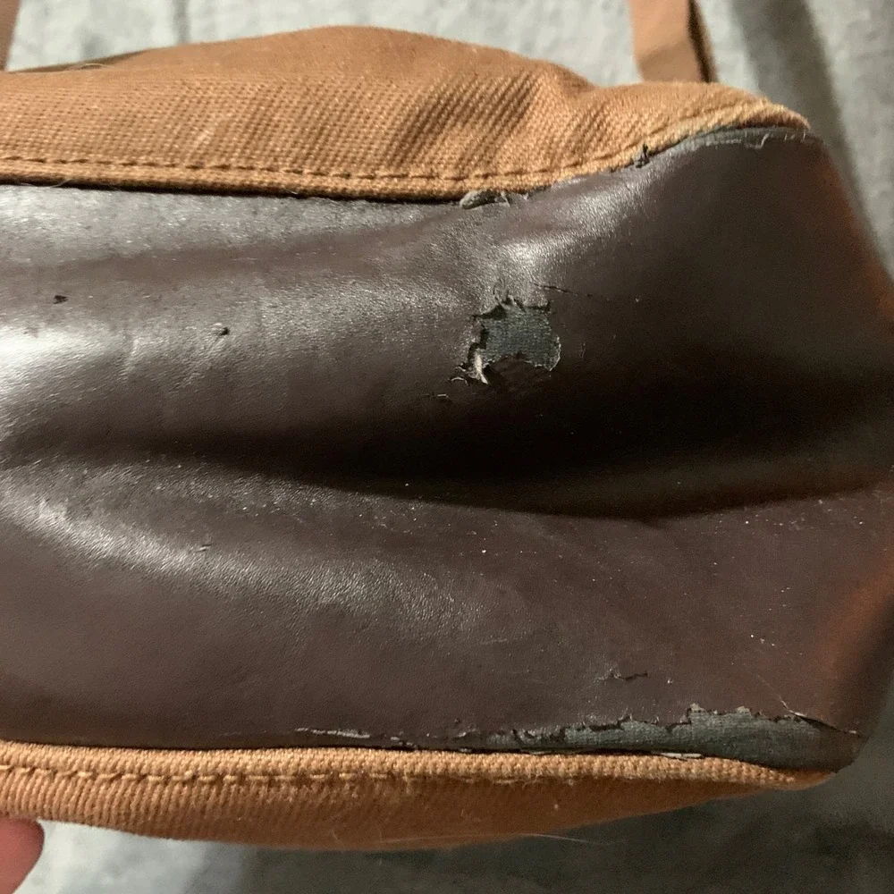 J. Crew Brown Canvas Messenger Bag Leather Trim Crossbody Satchel RN77388 Faw